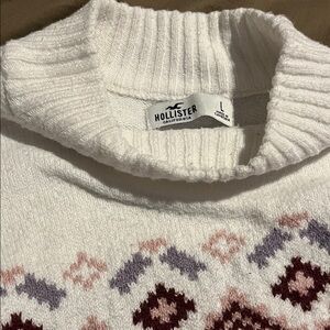 Hollister White Sweater with Purple and Pink Patterns
